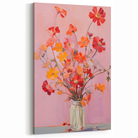 Maximalist Floral Wall Art with Bold Red and Yellow Flowers in Vase Design