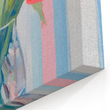 Maximalist Floral Wall Art with Vibrant Tulips and Colorful Striped Design