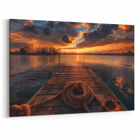 Charlotte Wall Art - Serene Sunset Over Lake with Wooden Dock Prints