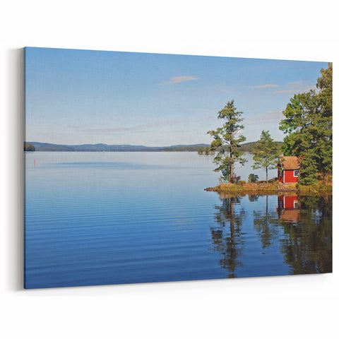 Sweden Wall Art - Nordic Scenery with Swedish Lake and Red Cottage