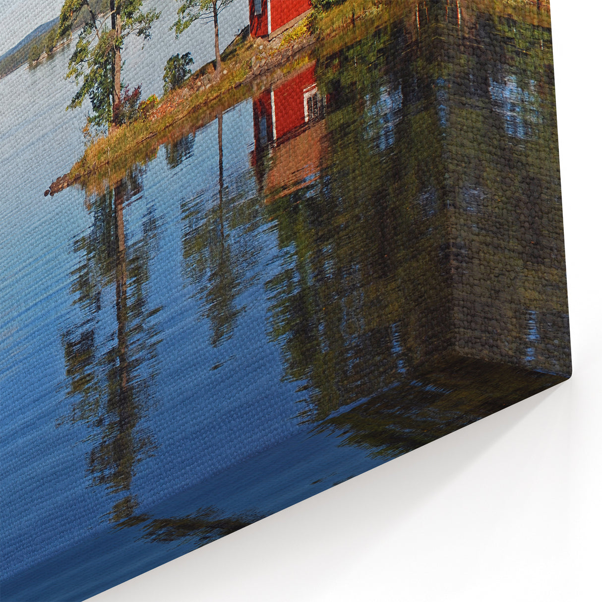 Sweden Wall Art - Nordic Scenery with Swedish Lake and Red Cottage