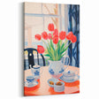 Maximalist Floral Still Life Wall Art with Red Tulips and Tea Setting