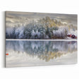 Sweden Scenery Prints - Snowy Forest and Red Cottages by the Lake
