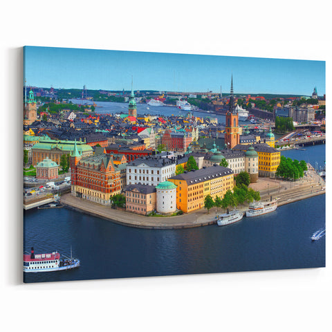 Sweden Framed Art - Stockholm Cityscape with Vibrant Waterfront