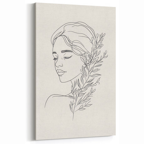 Bohemian Wall Art | Feminine Line Drawing with Botanical Elements | Modern Art