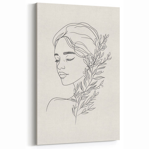 Bohemian Wall Art | Feminine Line Drawing with Botanical Elements | Modern Art