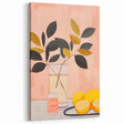 Maximalist Still Life Wall Art with Bold Leaves, Lemons, and Pastel Pink