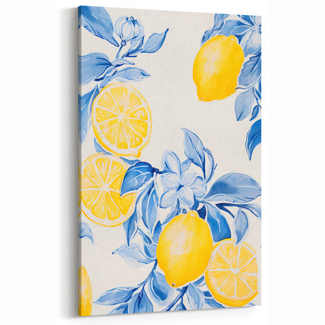 Maximalist Wall Art - Bold Lemon and Blue Foliage Decor for Vibrant Homes