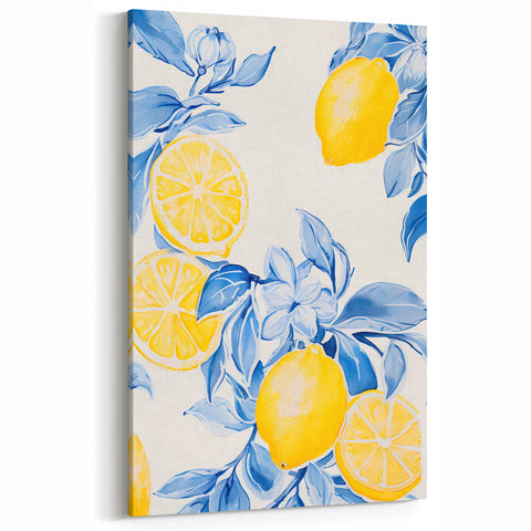 Maximalist Wall Art - Bold Lemon and Blue Foliage Decor for Vibrant Homes
