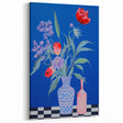 Maximalist Wall Art - Bold Floral Vase Decor with Blue and Red Accents