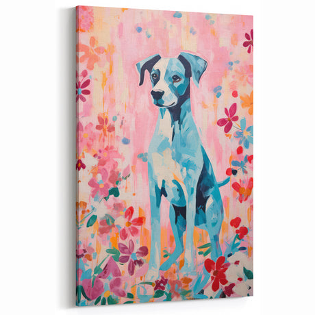Maximalist Wall Art - Bold Dog Portrait with Floral Pink Background