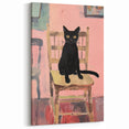 Maximalist Wall Art - Bold Black Cat on Chair with Pink Background