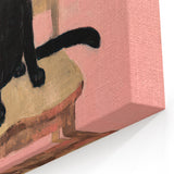Maximalist Wall Art - Bold Black Cat on Chair with Pink Background