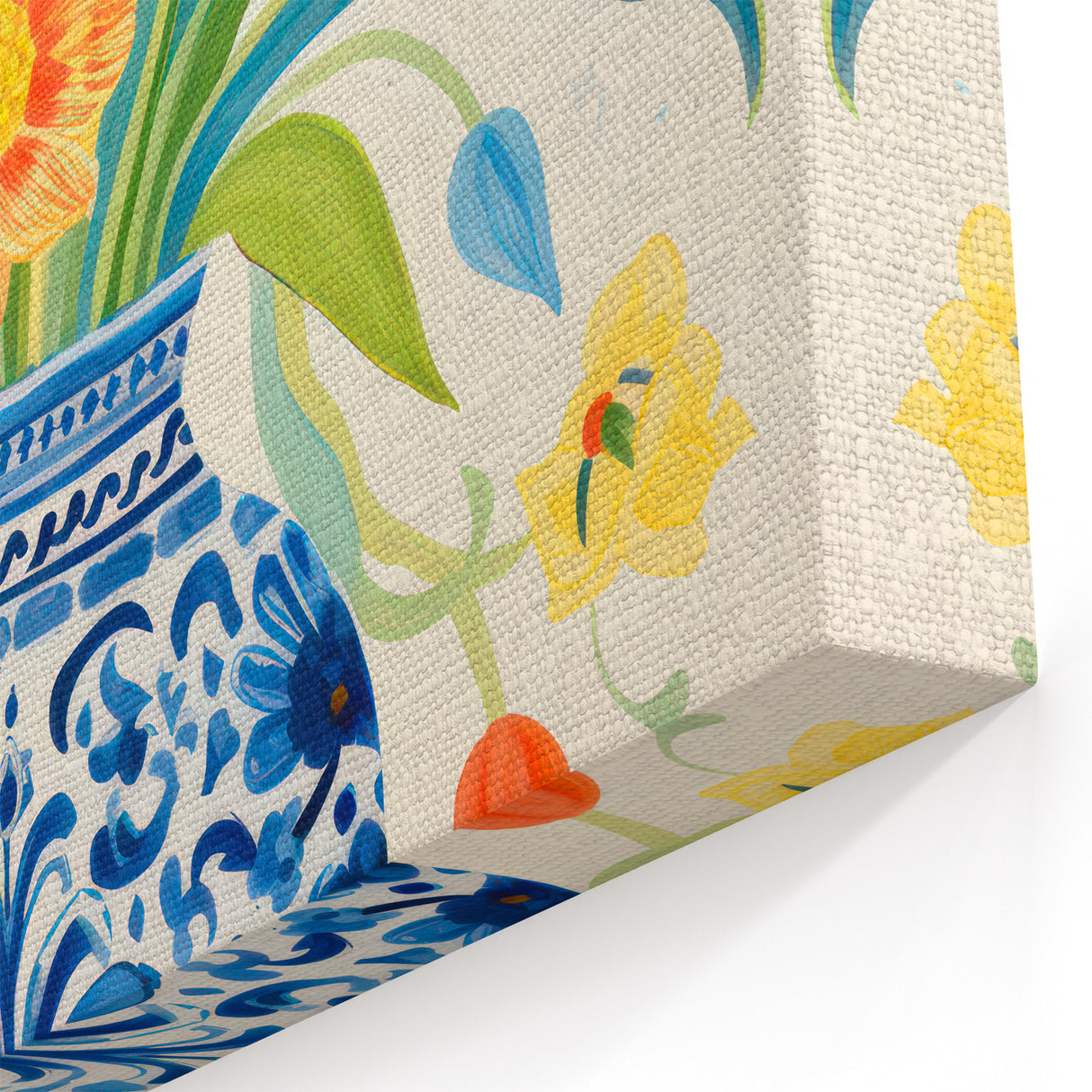 Maximalist Wall Art - Bold Floral Vase with Colorful Tulips and Pattern