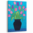 Maximalist Wall Art - Vibrant Tulips in Black Vase with Bold Blue Background