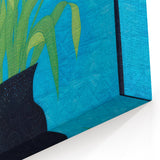 Maximalist Wall Art - Vibrant Tulips in Black Vase with Bold Blue Background