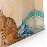 Maximalist Wall Art - Serene Woman with Cat by the Pool in Coastal Setting