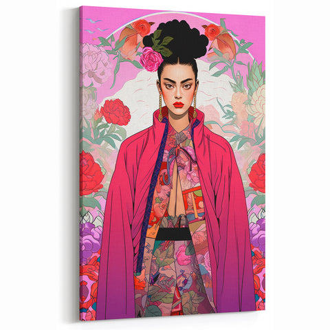 Maximalist Portrait Wall Art - Bold Feminine Elegance in Pink Floral Style