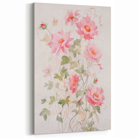 Maximalist Wall Art - Elegant Floral Design with Soft Pink Blooms