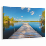 Sweden Canvas Prints - Tranquil Lakeside with Wooden Dock and Blue Sky