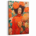 Maximalist Wall Art - Vibrant Floral Portrait with Bold Orange Hues