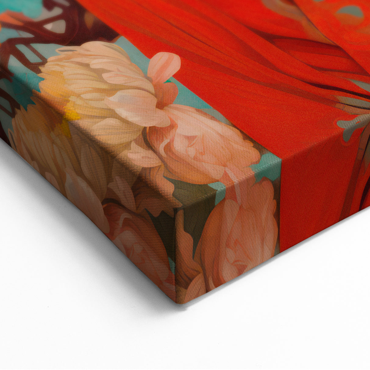 Maximalist Wall Art - Vibrant Floral Portrait with Bold Orange Hues