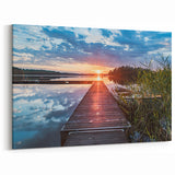 Sweden Wall Art - Sunset Over Lake with Wooden Dock and Calm Waters