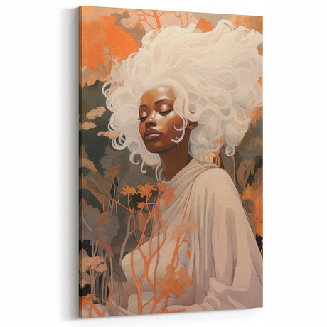 Maximalist Wall Art - Ethereal Portrait with Bold White Hair and Warm Hues