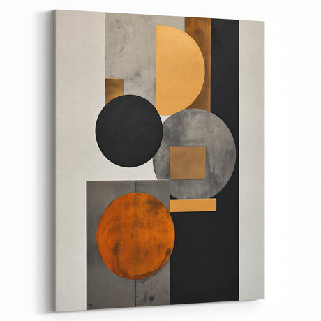 Abstract Geometric Wall Art – Modern Black, Gold, and Orange Design