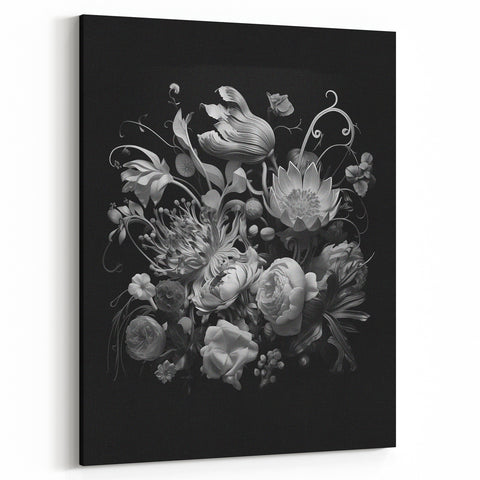 Electric Wall Art - Dark Floral Black and White Painting - Moody Decor