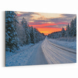 Nordic Scenery Art - Snowy Swedish Road at Sunset Winter Landscape Print