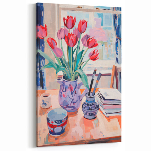 Maximalist Wall Art – Vibrant Still Life with Tulips and Artistic Decor