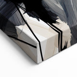 Abstract Minimalist Wall Art – Dynamic Beige and Black Brushstroke Design