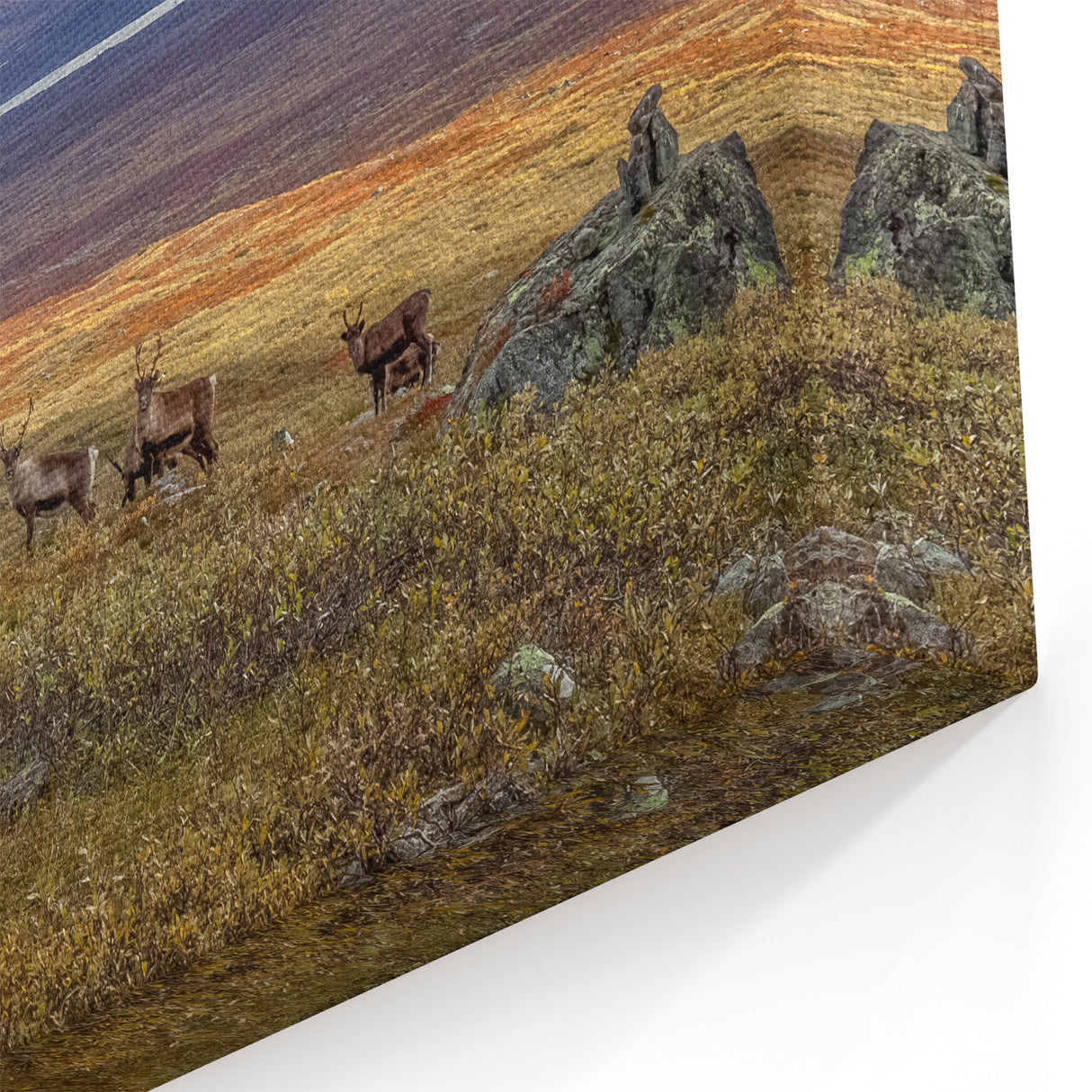 Swedish Scenery Wall Decor - Reindeer in Nordic Mountains Landscape Art