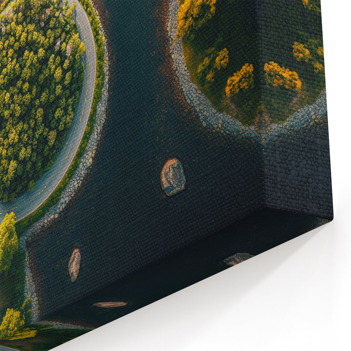 Swedish Landscape Art - Aerial View of Curving Forest Road Nordic Scenery