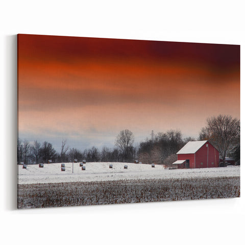 Scenic Stockholm Winter Barn - Red Barn Stockholm Wall Art Print