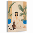 Maximalist Wall Art – Elegant Portrait with Cat and Tropical Accents