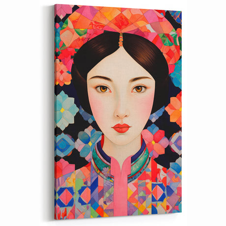 Maximalist Wall Art – Bold Portrait with Colorful Geometric Floral Design