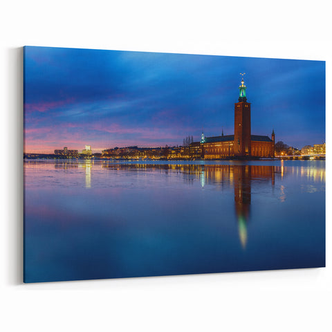 Stockholm City Hall at Twilight – Scenic Stockholm Canvas & Framed Prints