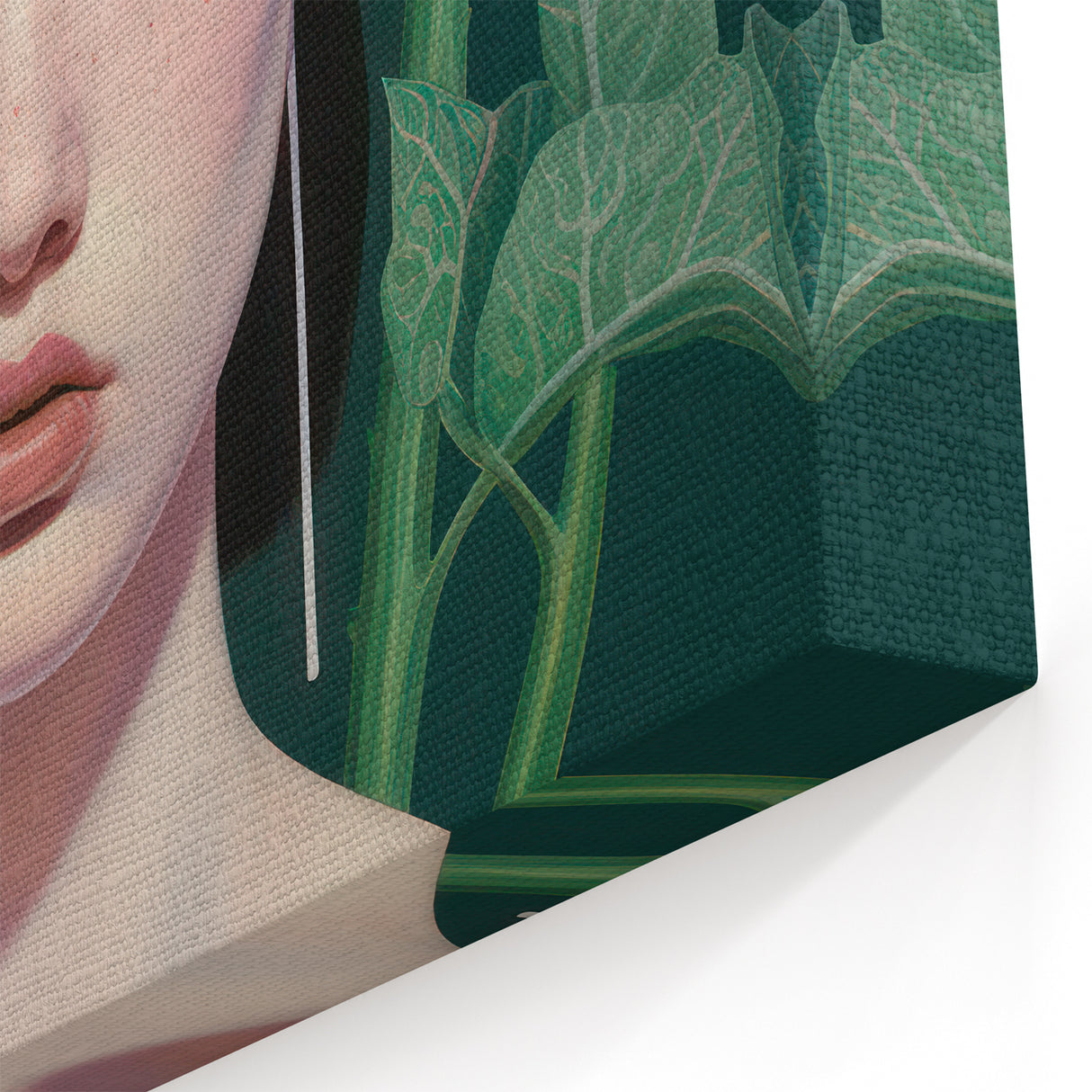 Maximalist Wall Art – Eclectic Portrait with Bold Stripes and Greenery