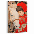 Maximalist Wall Art – Heartfelt Portrait of Child and Horse in Floral Red