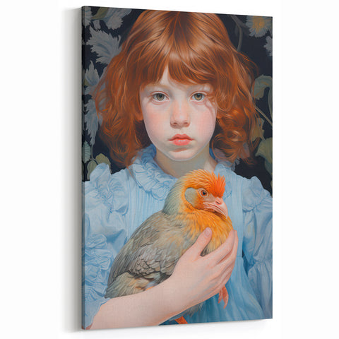 Maximalist Wall Art – Expressive Portrait of Child Holding a Bird