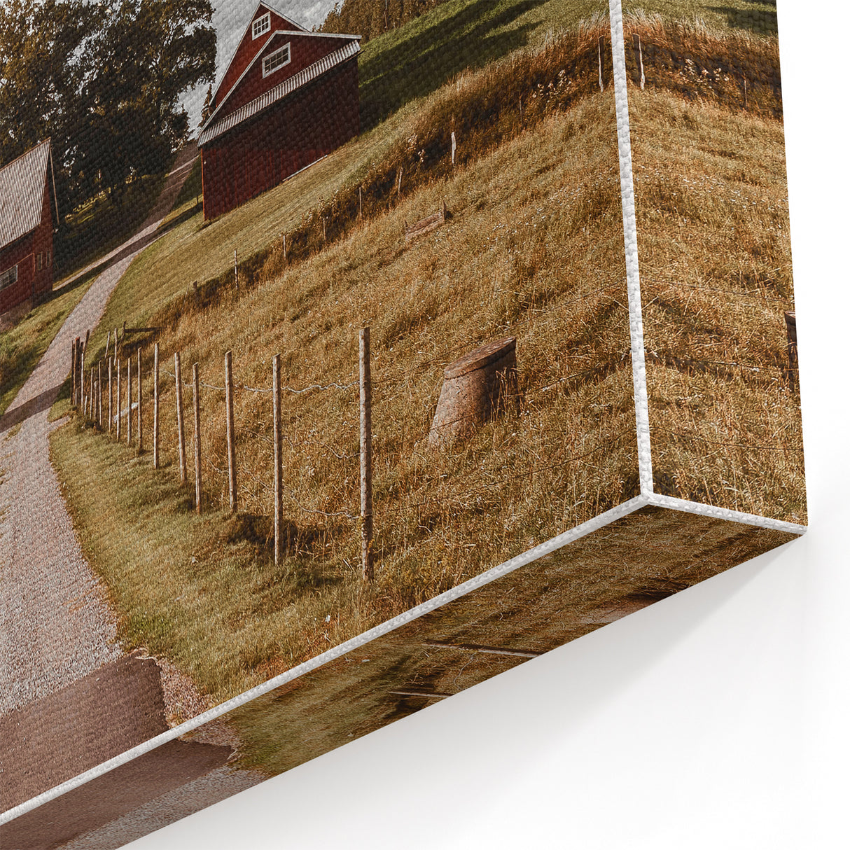 Rustic Farmhouse Wall Art – Red Barns and Countryside Road for Rustic Decor