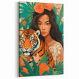 Maximalist Wall Art – Bold Portrait of Woman and Tiger with Floral Accents