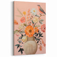 Maximalist Wall Art – Elegant Floral Arrangement with Bird on Peach Background