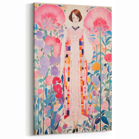 Maximalist Wall Art – Bold Floral Portrait with Geometric Accents