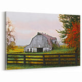 Rustic Barn Wall Art – Weathered Gray Barn with Autumn Foliage