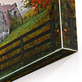 Rustic Barn Wall Art – Weathered Gray Barn with Autumn Foliage