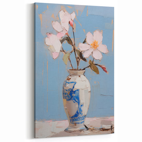 Maximalist Wall Art – Elegant Floral Still Life in Blue and White Vase