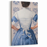 Maximalist Wall Art – Elegant Back View of Woman in Blue Floral Dress
